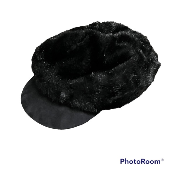 Vintage Angora Black Newsboy Cabbie Hat Cap Y2K - Picture 3 of 10